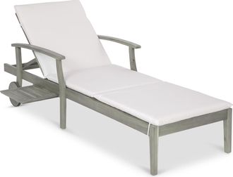 Best Choice Products 79x26in Acacia Wood Outdoor Chaise Lounge Chair w/ Adjustable Backrest, Table, Wheels
