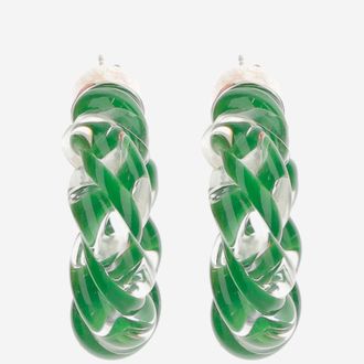 Bottega Veneta Womens Hoop Earrings Twisted Green Glass