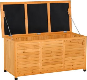 OUTSUNNY Ba&uacute;l De Madera Exterior Caja De Almacenamiento De Jard&iacute;n Con Tapa Abrible Y Dise&ntilde;o Persiana 127x56x60 Cm Natural