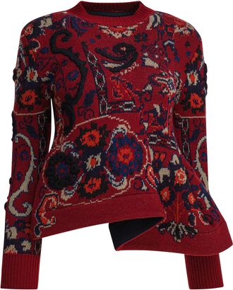 sacai Floral Jacquard Knit Sweater Knitwear Bordeaux-Donna