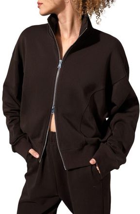 LilySilk SILKERRY Oversized Heirloom 89 Zip Stand Collar Jacket in Espresso at Nordstrom, Size X-Large