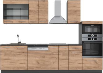 Vicco Mueble De Cocina Fame-line, Oro Power Roble/antracita, 300 Cm Con Armario Alto, Sin Encimera