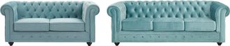 Vente-Unique Sof&aacute;s de 3 plazas y 2 plazas de terciopelo azul pastel CHESTERFIELD