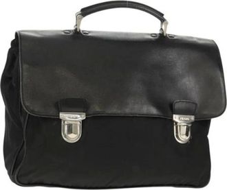 Prada Pre-owned Handbags, female, Black, Size: ONE SIZE Pre-owned Nylon Briefcase