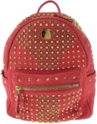 MCM Pre-owned Backpacks, female, Red, Size: ONE SIZE Pre-owned Leather backpacks