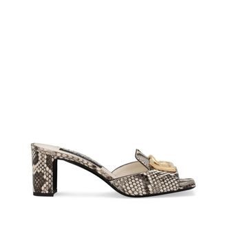 Dolce & Gabbana Python Mule Sandalen met Metalen Logo - Dames - Muiltjes - Bruin - 40 EU - Leer - Schoenen