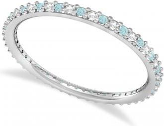 Allurez Petite Diamond & Aquamarine Eternity Wedding Band 14k White Gold (0.25ct)