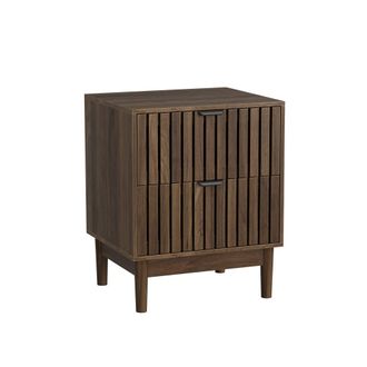 Urban Meuble Mesita de noche de MDF color nogal con 2 cajones, 45x39x56,5 cm