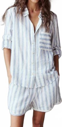 M&eacute;lissa Nepton Lacy Button Up Front Shirt In Navy Multistripe