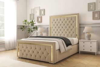 Comfort Beds Sofia Gold Coniston Bed Frame With Mattress-50 Upholstered in Cream | Size: Single
