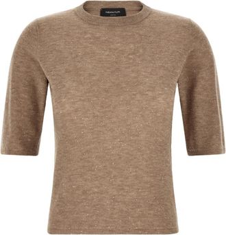 Fabiana Filippi Ronde hals T-shirt met pailletten - Dames - Ronde hals truien - Beige - XS - Pailletten - Truien & Vesten