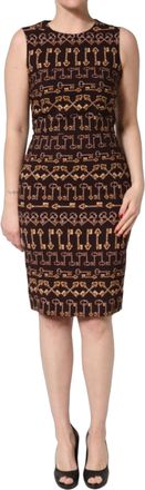 Dolce & Gabbana Womens Brown Keys Fitted Sheath Knee Length Dress Viscose
