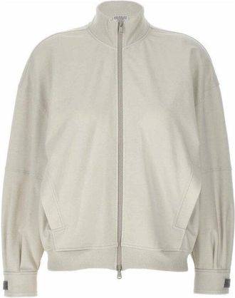 Brunello Cucinelli Off White Zip Sweater, Size Medium