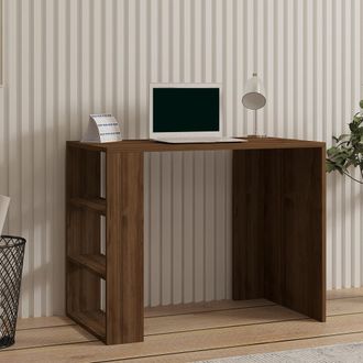 Dmora Escritorio Puerta, 3 Estantes, 3 Espacios, Con Librero, 90x50x70h Cm Marr&oacute;n Nogal