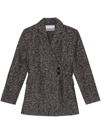 Ganni Blazer met visgraatpatroon - Grijs