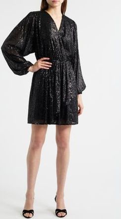 BOSS Dillio Sequin Mesh Long Sleeve Cocktail Dress in Blk at Nordstrom Rack, Size 18 (Similar To 14W)