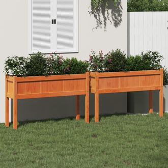 vidaXL Vidaxl - Jardineras Con Patas 2 Uds Madera Maciza De Pino Marr&oacute;n Cera