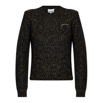 Ganni Round-neck Knitwear, female, Black, Size: M Sweater with logo