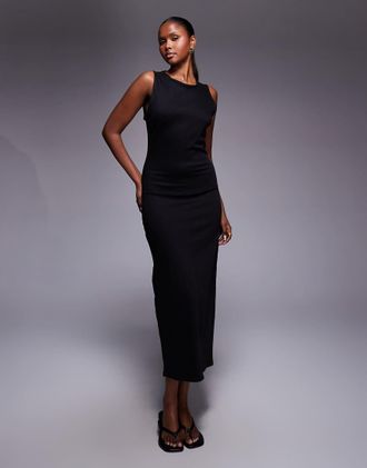 Asos Vestito midi fasciante in denim nero con scollo dritto