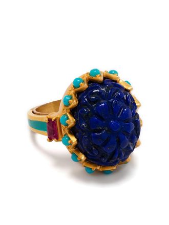 AS by Akanasha Sethi lapis flower ring - women - Lapis Lazuli/Ruby/Turquoise/18kt Gold Vermeil - One Size