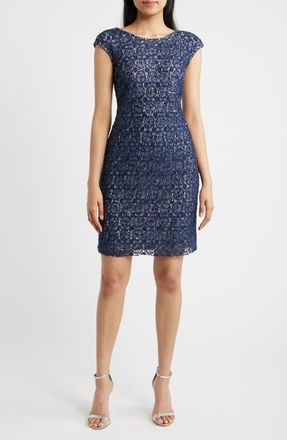 Pisarro Nights Open Stitch Cocktail Dress in Navy at Nordstrom, Size 10