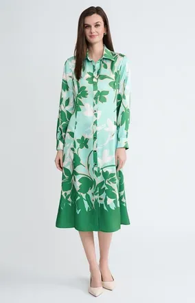 Ming Wang Floral Printed Crepe de Chine Maxi Shirt Dress in Kelly Green/euca/lime/ivory at Nordstrom, Size X-Small