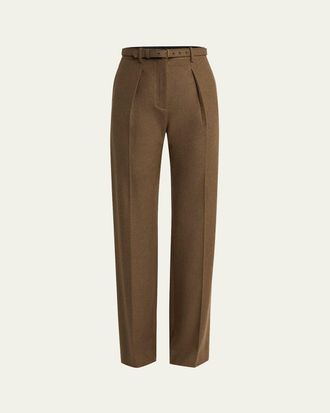 Loro Piana Edward Pintuck Belted Wool Cashmere Trousers