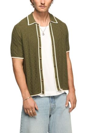 Lucky Brand Tipped Short Sleeve Cardigan in Burnt Olive at Nordstrom, Size Xx-Large