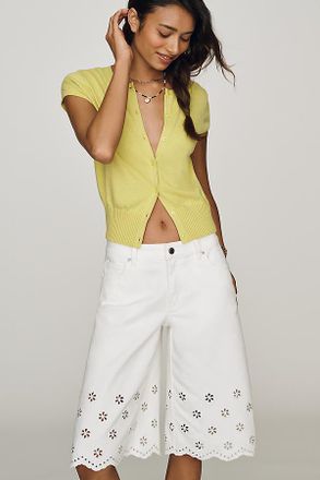 Avec Les Filles 100% Cotton Eyelet Long Shorts