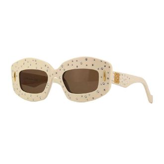 Loewe LW4114IS25E Crystal-Studded Rectangle Sunglasses - Beige