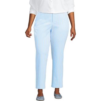 Lands End Mid Rise Classic Straight Leg Chino Ankle Pants in White/blue Awning Stripe at Nordstrom, Size 26W