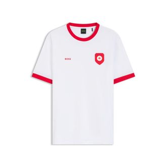 BOSS Stretch-cotton T-shirt with country flag and logo