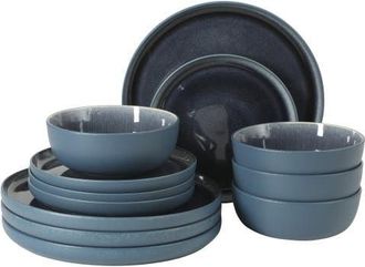 Gibson Home Tahoe Sunset 12-Piece Stoneware Plates and Bowls Dinnerware Set in Blue at Nordstrom