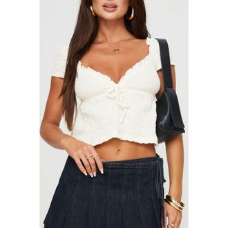 Princess Polly Kellan Smocked Crop Top in Cream at Nordstrom, Size 10