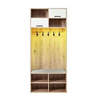 Urban Meuble Mueble entrada madera con banco, ganchos, estantes y LED, Marr&oacute;n