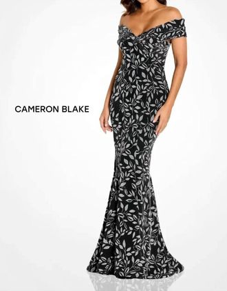 Mon Cheri Off The Shoulder Evening Dress In Black/silver