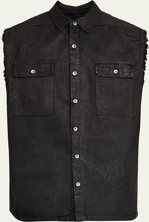 DRKSHDW RICK OWENS Mens Distressed Black Denim Button-Front Vest