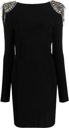 Philipp Plein crystal-shoulder long sleeve dress - women - Fabric - L - Black