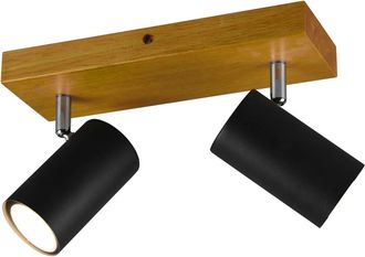 Trio Foco Marley 2 Focos Gu10 Negro Y Madera L26 Cm Trio Lighting