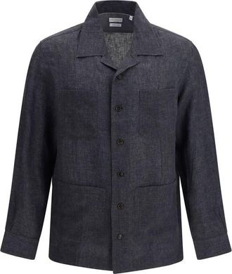Brunello Cucinelli Gray Linen Pattern Mens Shirt