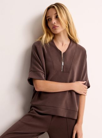 Miiyu Womens Peachskin-feel zipped V-neck sweatshirt