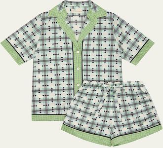 Olivia Von Halle Zelda Geometric-Print Silk Short Pajama Set