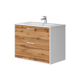 Vicco Conjunto De Muebles De Ba&ntilde;o Lanco, Roble Blanco/dorado, 80 X 61.5 Cm Con Lavabo
