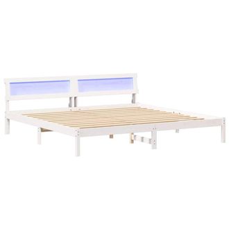 Berkfield Home with LED Strip Lights with Headboard White 200 cm x 200 cm Metal