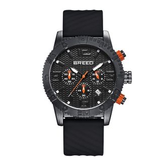Breed Mens Double Agent Chronograph Watch with Date - Black Stainless Steel - One Size