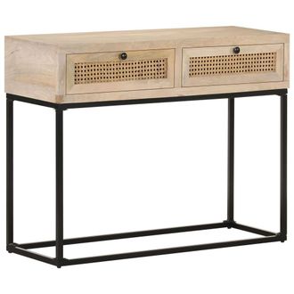 vidaXL Vidaxl - Mesa Consola Madera Maciza De Mango Y Ca&ntilde;a Natural 100x35x76 Cm