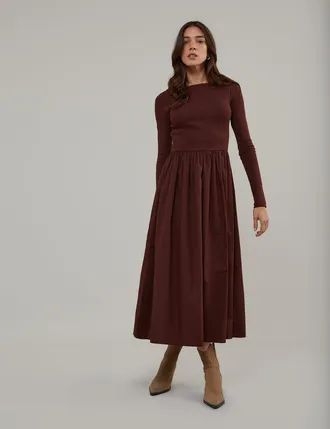 Nobody's Child Brown Long Sleeve A-Line Penni Midi Dress