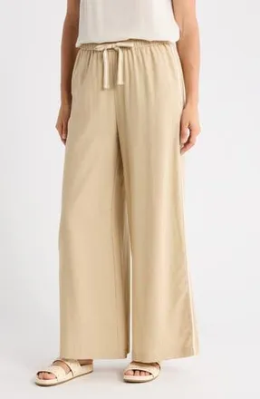 Max Studio Side Stripe Linen Blend Wide Leg Pants in Safari at Nordstrom Rack, Size X-Small