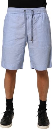 Dolce & Gabbana Light Blue Linen Mid Waist Men Bermuda Shorts Co+li