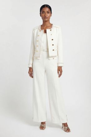 Karen Millen Womens Compact Stretch Embellished Trim Tailored Jacket - White - Size 12 UK